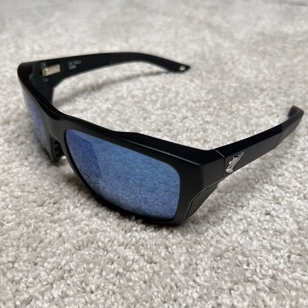 NEW Fin-Nor Rum Line Polarized Sunglasses Matte Black Mirrored Blue Lens w/ Case